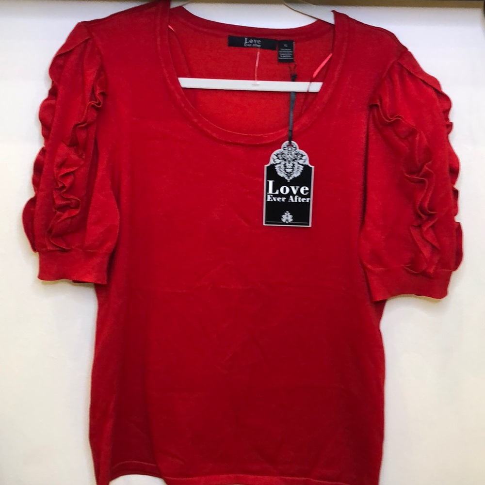 Love Ever After  Top with Ruffled Sleeves.   XL